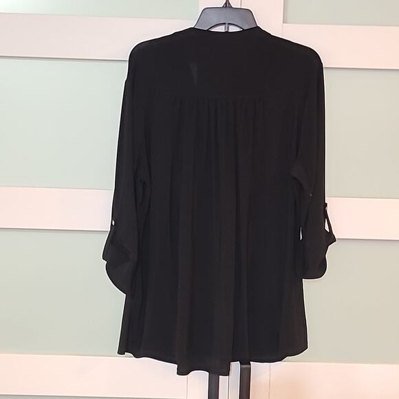 Avenue Blouse 3/4 Sleeve 1/4 Zip Shirt Tunic Top Black Gold Zipper 18/20 Plus - Picture 4 of 4